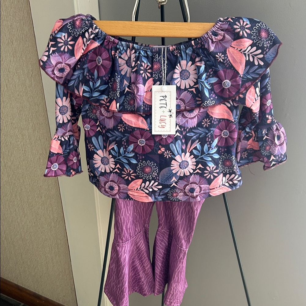 Pete + Lucy Floral Off-Shoulder Top and Pants Set